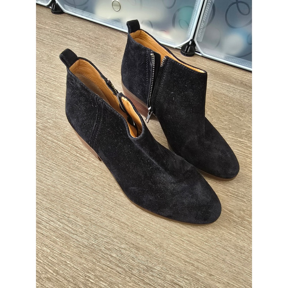J. Crew Black Suede Side Zip Ankle Booties Women's Size 6.5‎